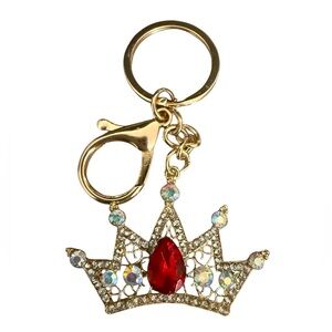 Gold Crown Keychain with Red Gemstone